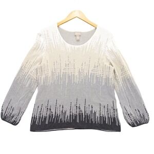 Chicos Sweater Sz 2 L Ombre Abstract Print Long Sleeve Scoop Neck Top